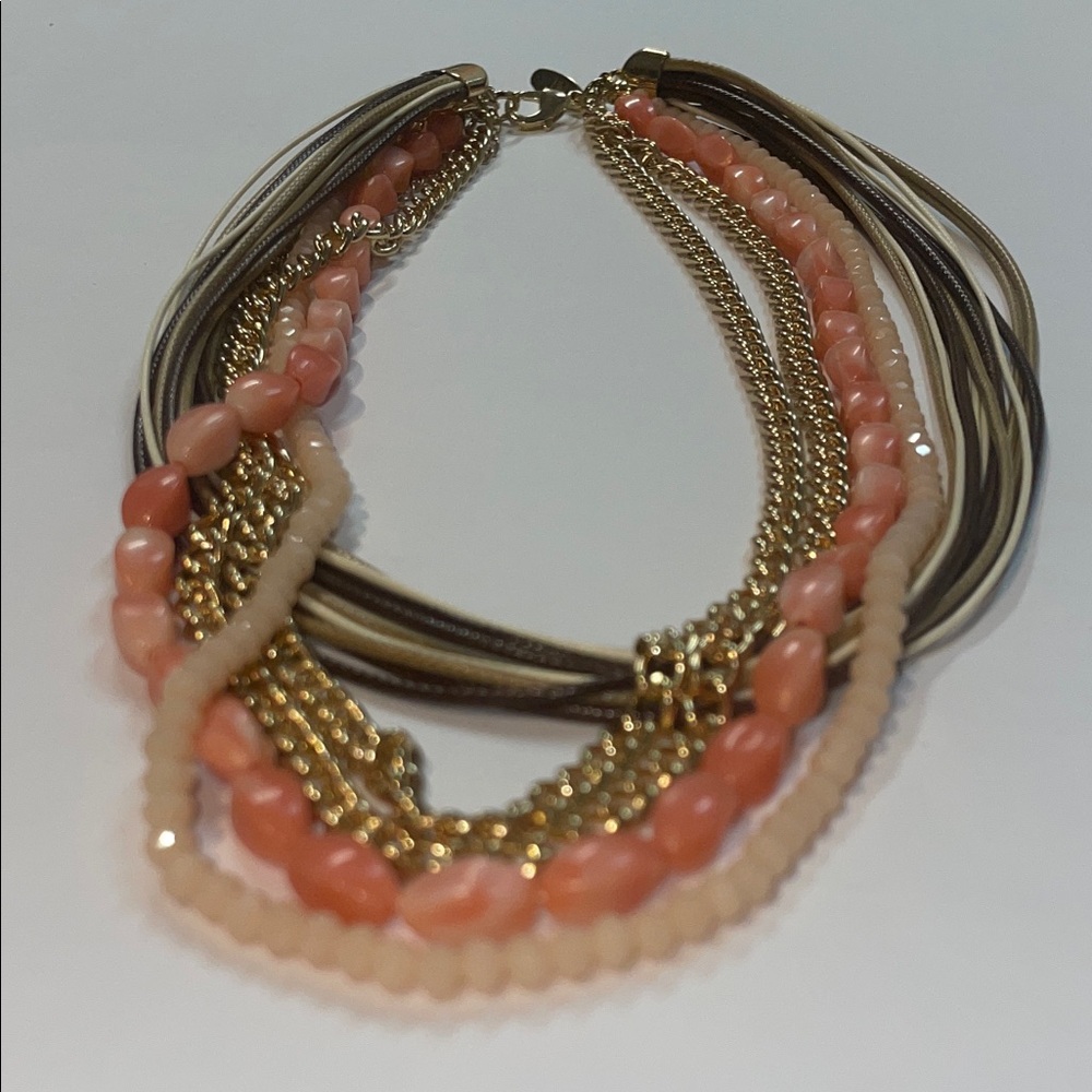 Multi-Strand Peach and Gold Women’s Fashion Necklace - Picture 5 of 7